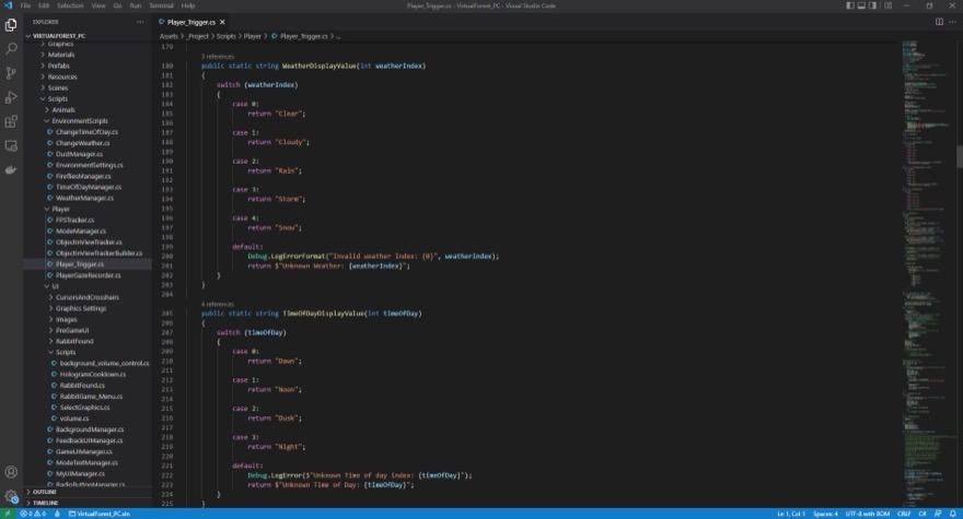 C# naming the simulation’s weather and time-of-day states — the systems the soundscape was tied to.